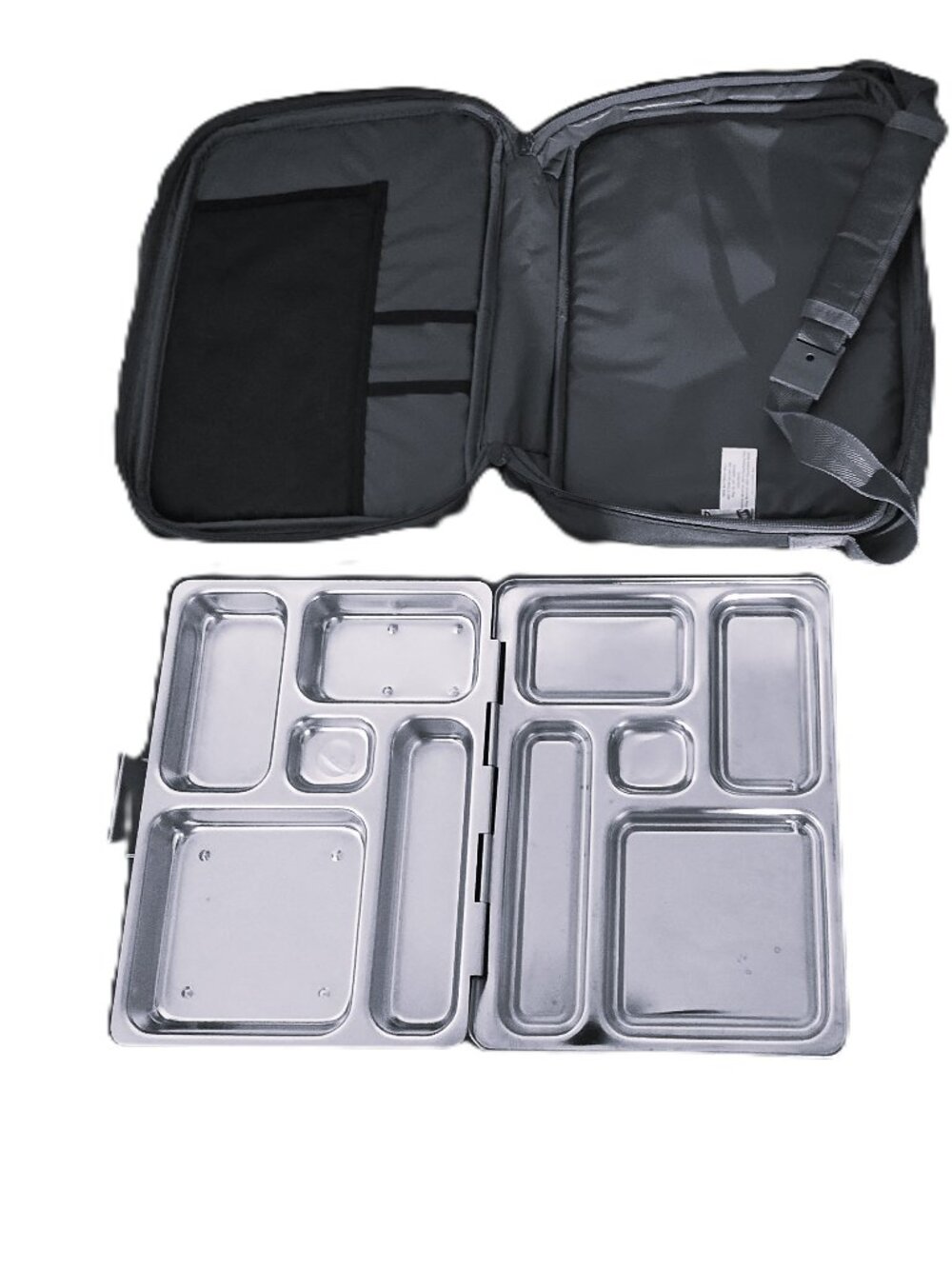Planet Box Stainless Steel 5 Compartment Rover Lunch Box Car with Zip Gray Bag